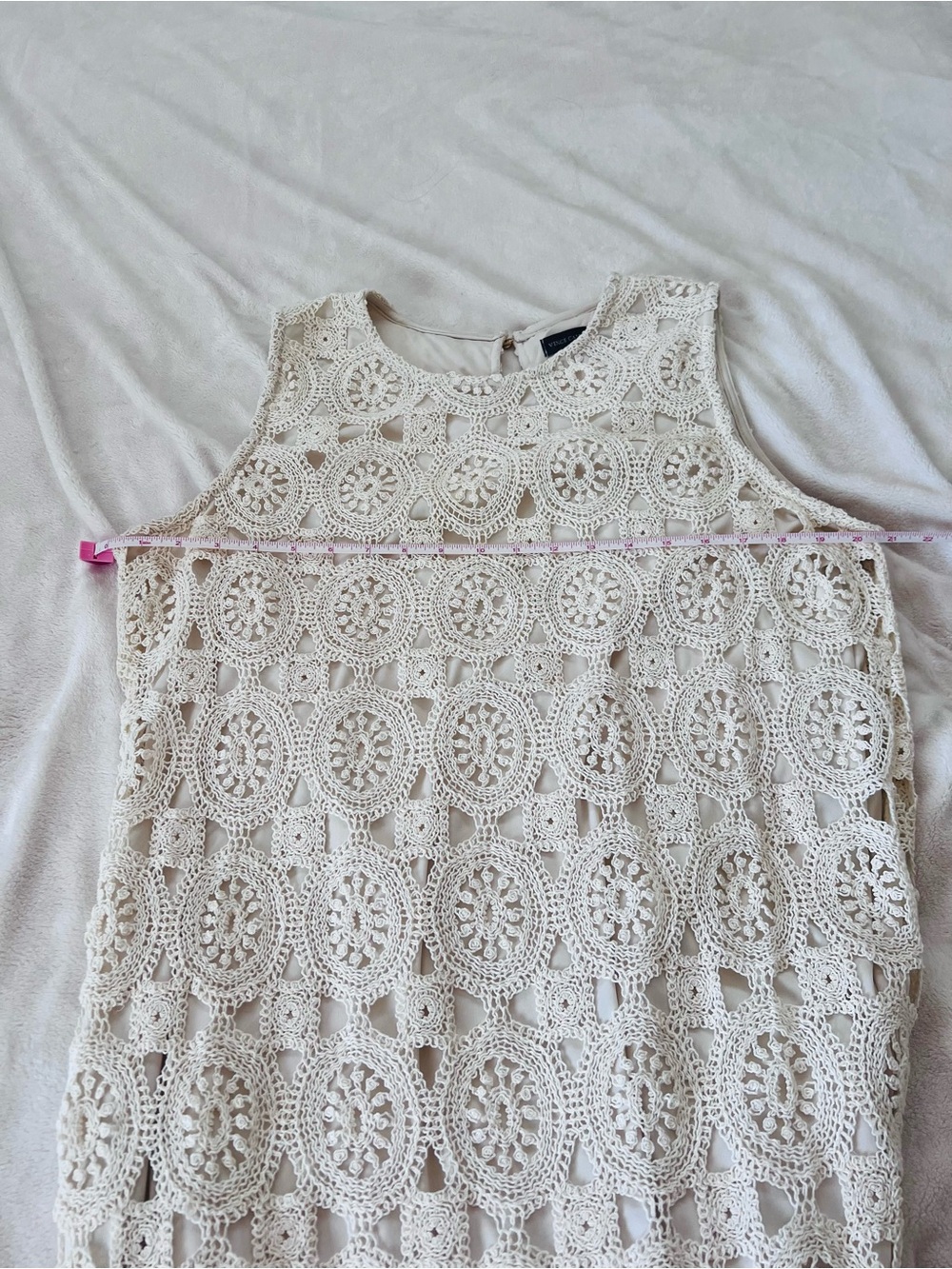 Vince Camuto Ivory Crochet Lace Maxi Dress Lined Sleeveless XL Boho Wedding - Picture 7 of 11